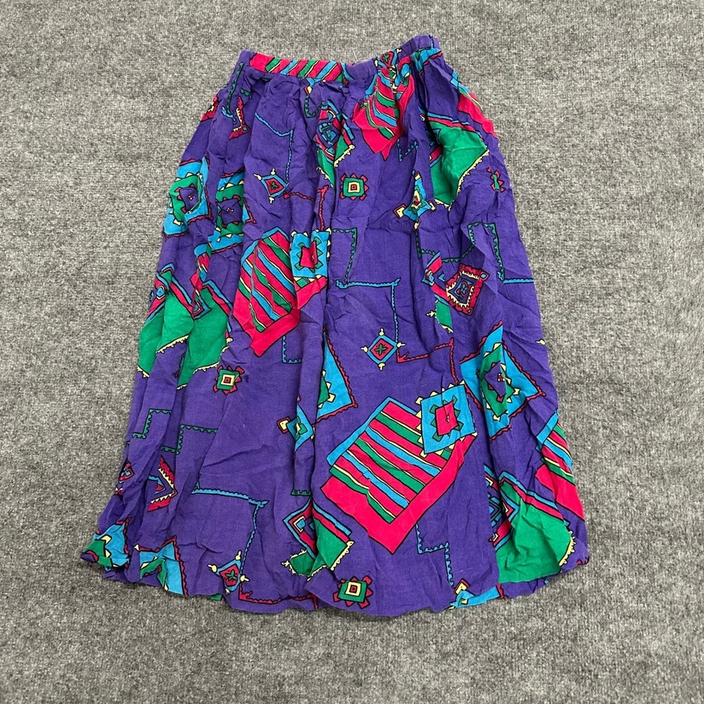Prive Skirt Womens Size M Purple Geometric Abstract Print Flowy Casual Midi